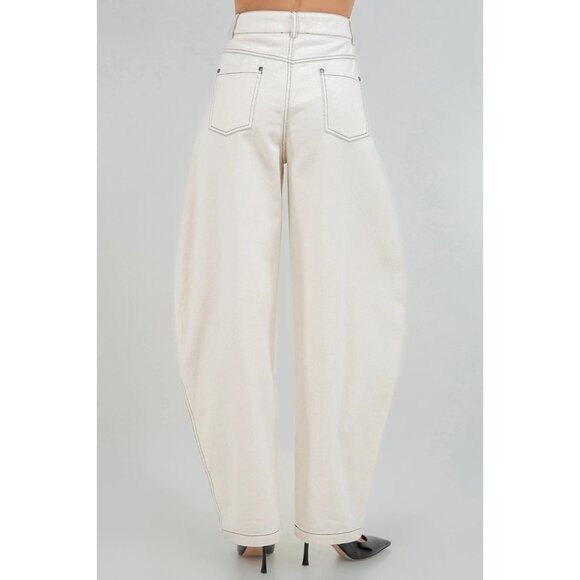 2pc set Cream High-Waisted Balloon Trousers + Matching Military Jacket XS-L - Picture 3 of 4